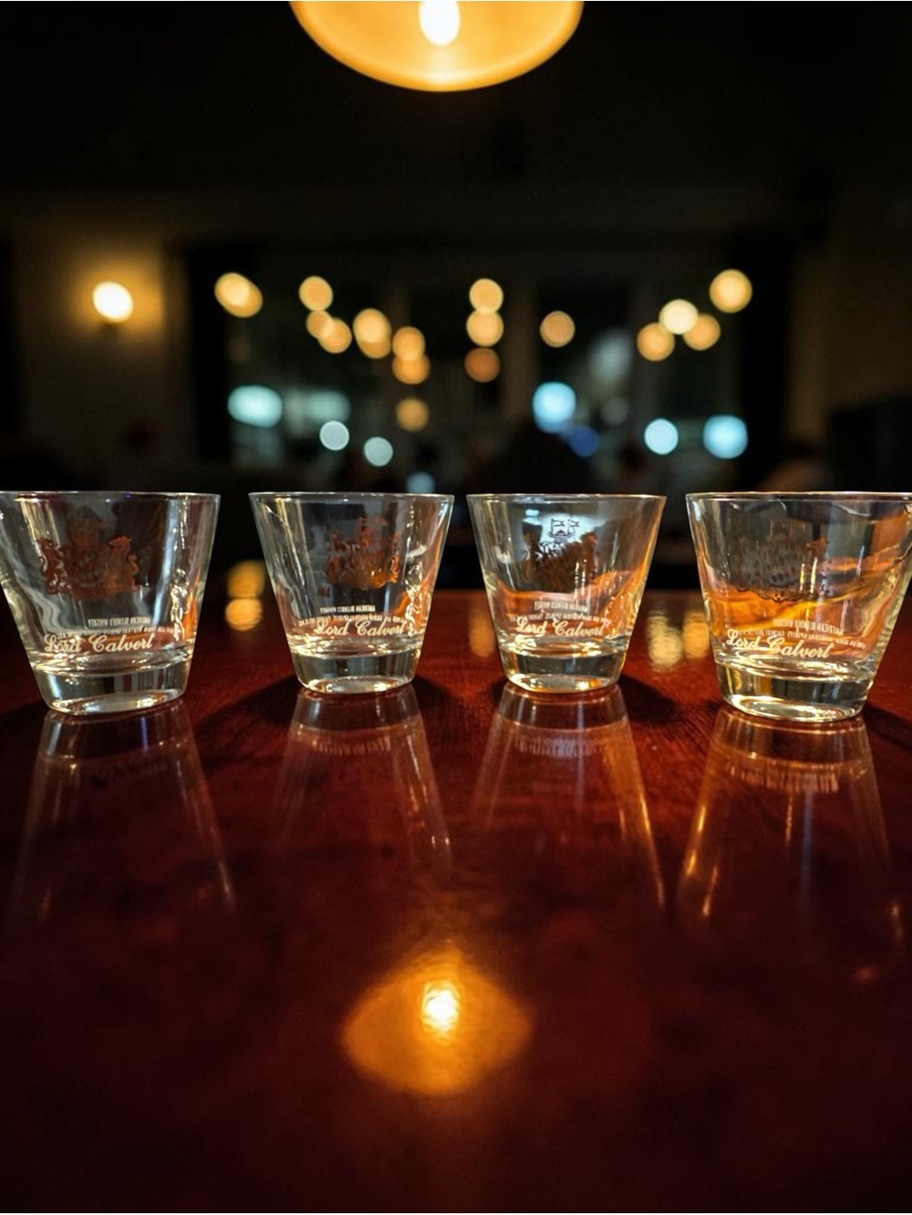 Clear Etched Lord Calvert High Baller Glasses with Logo - Set of 4